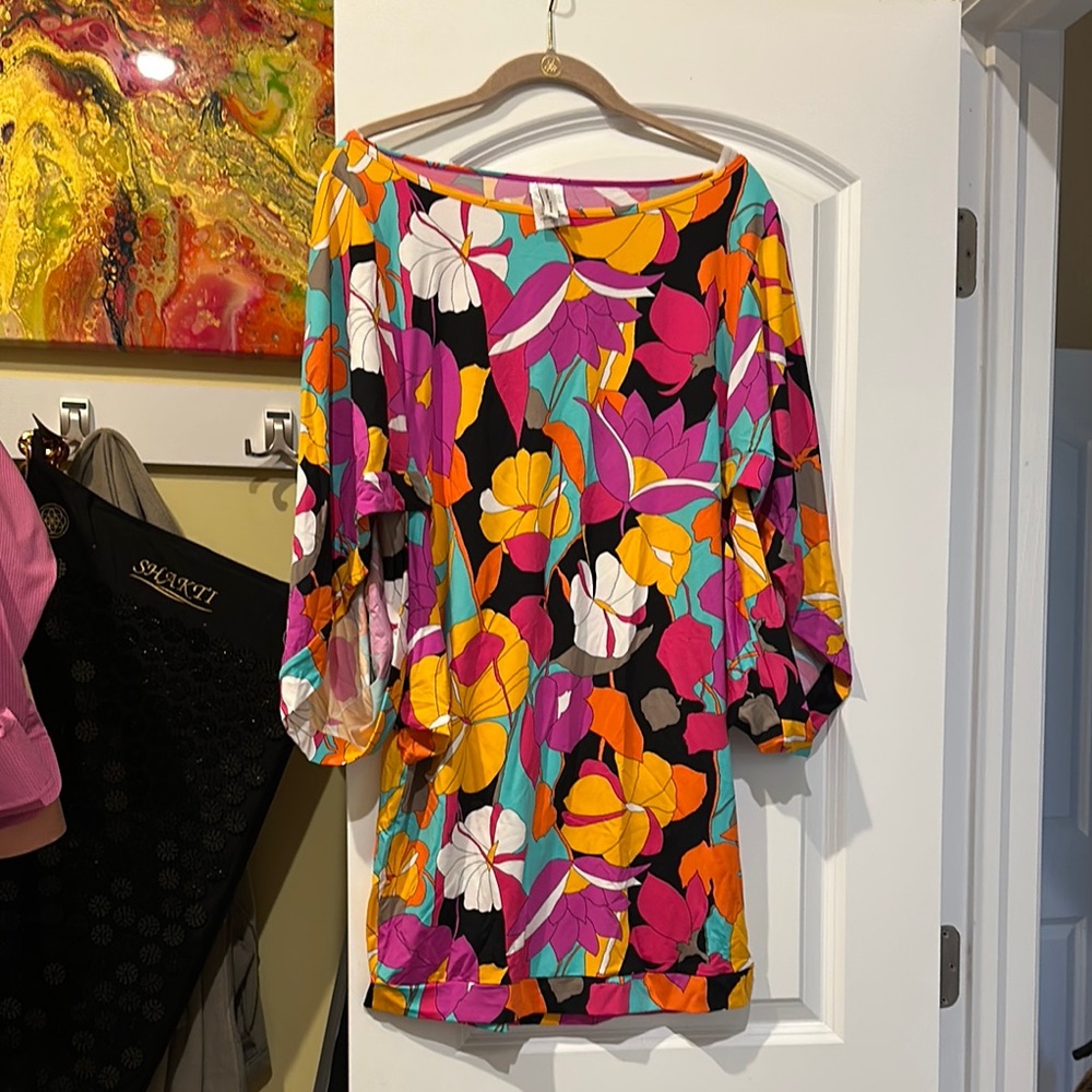 Trina Turk Pink and Orange Swim Coverup with Bold Floral Design